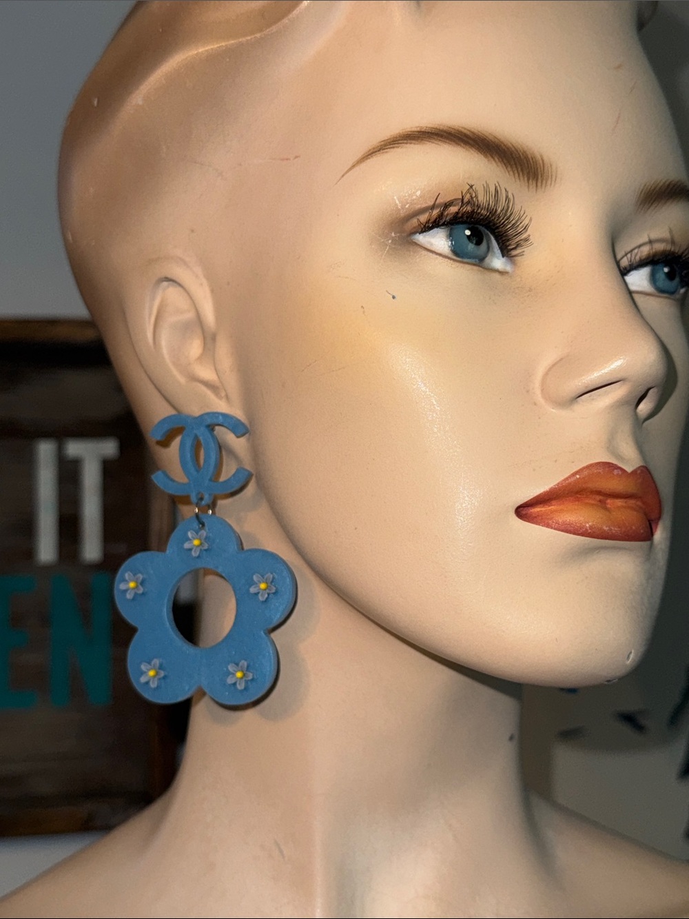 Blue CC Fashion Dangle Floral Earrings - Picture 11 of 14